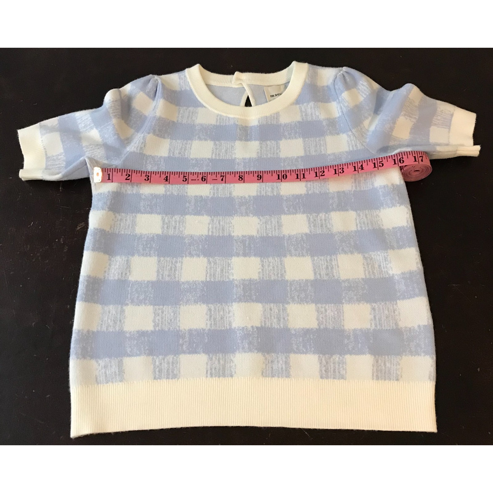 Anthropologie Maeve The Harmon Puff Sleeve Sweater Tee Blue Gingham XSP - Picture 6 of 10